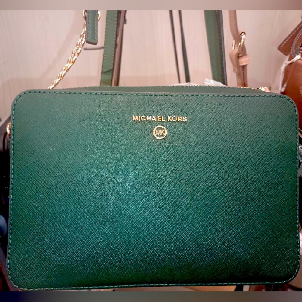 Michael Kors Green Leather Jet Set Crossbody Bag